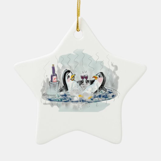 Heiße Wanne-Pinguine Keramik Ornament (Vorne)