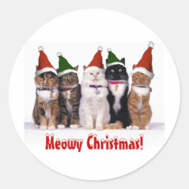 "Heiße Weihnachten!" Katzen bei Hunden Runder Aufkleber