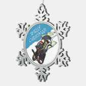 Heiße Weihnachten! Skunk auf einem Schlitten-Xmas- Schneeflocken Zinn-Ornament (Rechts)