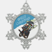Heiße Weihnachten! Skunk auf einem Schlitten-Xmas- Schneeflocken Zinn-Ornament (Vorderseite)
