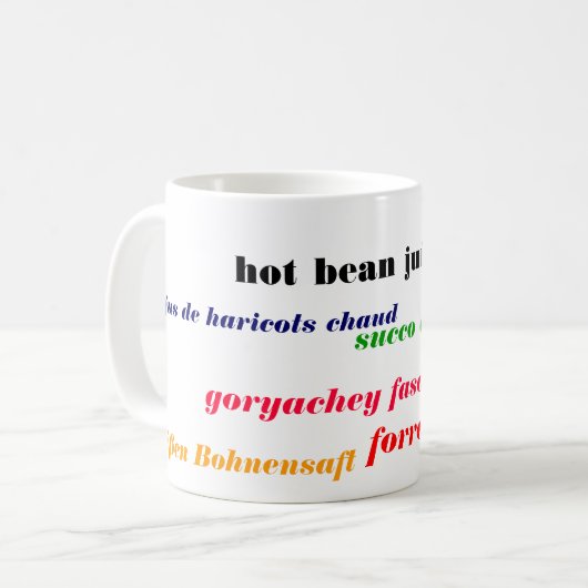 heißer Bohnensaft International Kaffeetasse (Vorderseite Links)