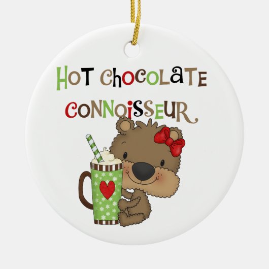 Heißer ChocolateConoisseur Mädchen-Bär Keramikornament (Vorne)