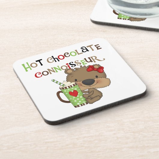 Heißer ChocolateConoisseur Mädchen-Bär Untersetzer (Linke Seite)