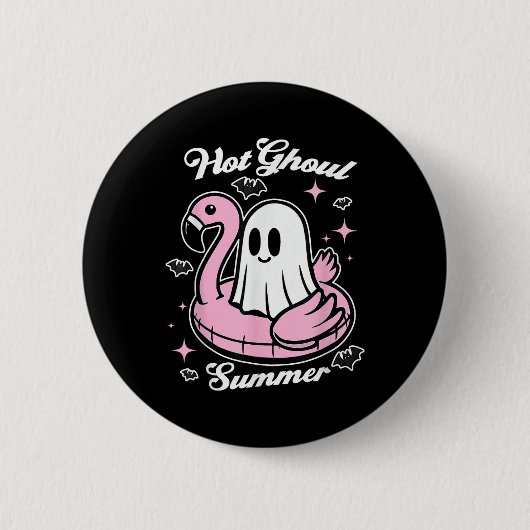 Heißer Ghoul-Sommer Flamingo-Geist Summerween  Button (Vorderseite)