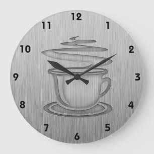 Heißer Kaffee; Metall-Blick Große Wanduhr