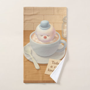 Heißer Kakao-Tag: Lächelnde Bichon-Marshmallow-Kun Badhandtuch Set
