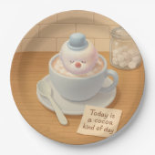 Heißer Kakao-Tag: Lächelnde Bichon-Marshmallow-Kun Pappteller (Vorderseite)