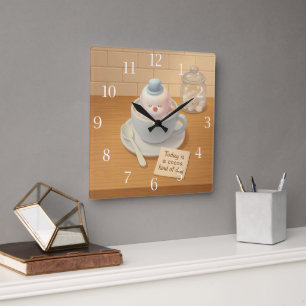 Heißer Kakao-Tag: Lächelnde Bichon-Marshmallow-Kun Quadratische Wanduhr