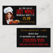 Heißer Koch, der heiße Flügel fördert. Marketing Visitenkarte (Vorne/Hinten)