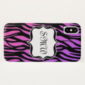 Heißer lila/rosa Zebra Stripes Monogramm Case-Mate iPhone Hülle (Rückseite (Horizontal))