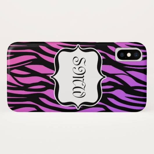 Heißer lila/rosa Zebra Stripes Monogramm Case-Mate iPhone Hülle (Rückseite (Horizontal))