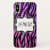 Heißer lila/rosa Zebra Stripes Monogramm Case-Mate iPhone Hülle (Rückseite)