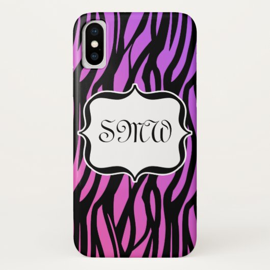 Heißer lila/rosa Zebra Stripes Monogramm Case-Mate iPhone Hülle (Rückseite)