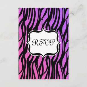 Heißer lila/rosa Zebra Stripes Monogramm RSVP Karte