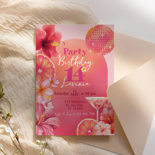 Heißer Pinker Zitrus-Tropical-Disco-Glitzer-Geburt Einladung