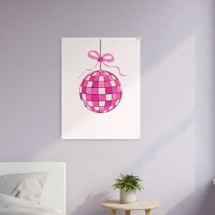 Heißer rosa Disco Ball mit Coquette-Bow für das Mä Poster