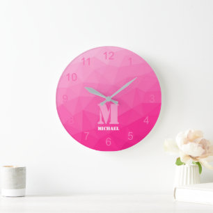 Heißer rosa Farbverlauf Geometrie Mesh Muster Mono Große Wanduhr