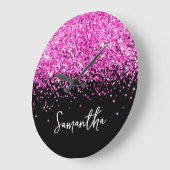 Heißer Rosa Glitter Schwarze Schrift Name Große Wanduhr (Winkel)