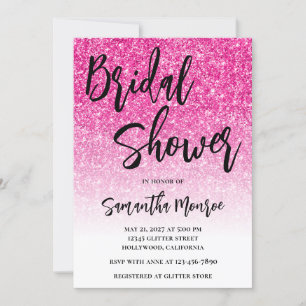 Heißer Rosa Glitter Weißer Gradient Brautparty Einladung