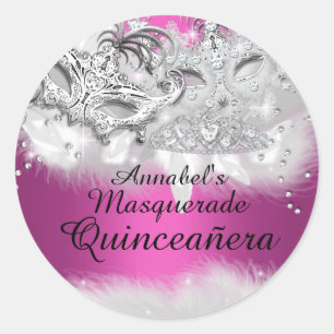 Heißer Rosa Glitzernder Maskenball Quinceanera Auf Runder Aufkleber