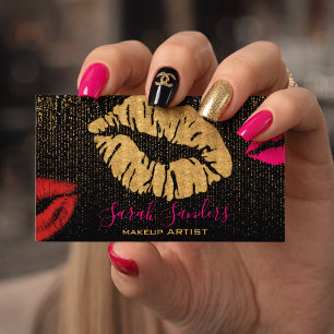 Heißer Rosa Lippenstift Make-up Künstler Gold Schw Visitenkarte