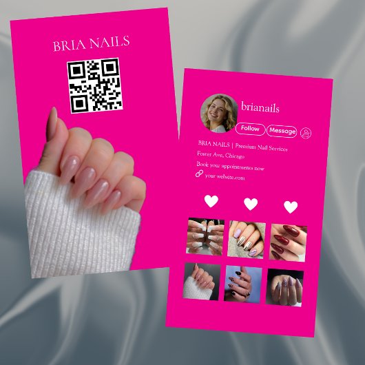 Heißer Rosa Moderner QR-Code für Nageldesigner Visitenkarte