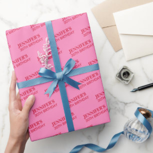 Heißer Rosa Roter Name Alter Chic Geburtstag Geschenkpapier