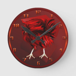 Heißer roter Hahn Wallclock Runde Wanduhr