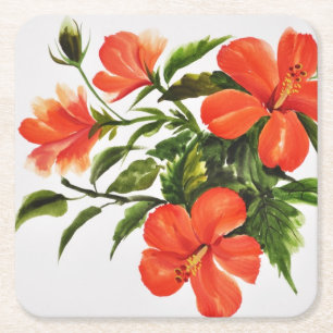 Heißer roter Hibiskus Rechteckiger Pappuntersetzer