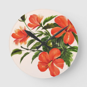 Heißer roter Hibiskus Runde Wanduhr