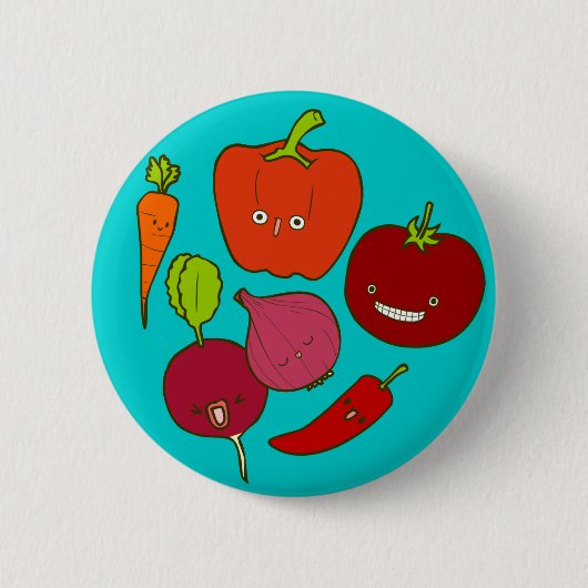 Heißer u. Zesty Gemüse-Gekritzel-Kunst-Knopf Button (Vorderseite)