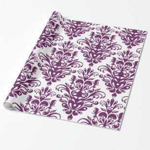 Heißes lila und weißes elegantes Damast-Muster Geschenkpapier