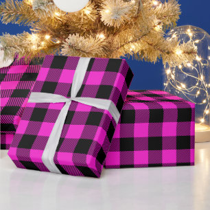 Heißes Magenta und schwarzes Büffel-Karo Geschenkpapier