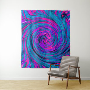 Heißes Pink, Lila und Blau Abstrakter Retro-Twirl Wandteppich