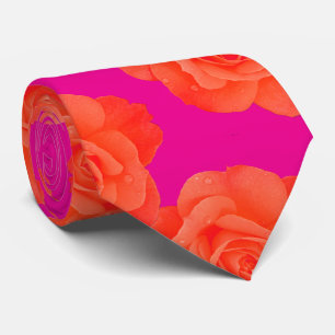 Heißes Pink Orange Blumiges Rose Vintage Farbige Krawatte
