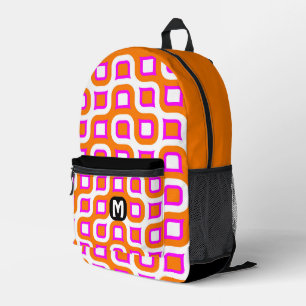 Heißes Pink Orange Schwarz Weiß Midcentury-Kunstmu Bedruckter Rucksack