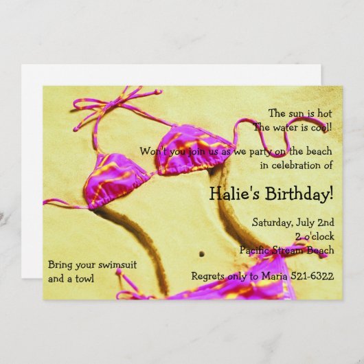 Heißes Rosa-Bikini-Sommer-Spaß-Strand-Party lädt Einladung (Vorne/Hinten)