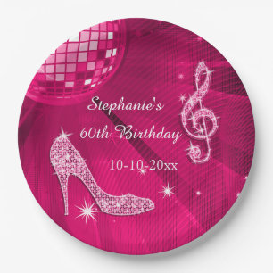 Heißes Rosa-Disco-Ball und Heels-60. Geburtstag Pappteller