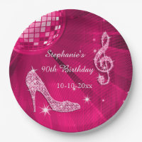 Heißes Rosa-Disco-Ball und Heels-90. Geburtstag