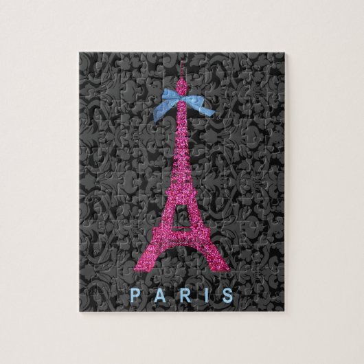 Heißes Rosa-Eiffel-Turm im Imitat-Glitter Puzzle (Vertikal)