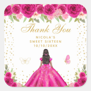 Heißes Rosa Florales Dunkle Haut Prinzessin Sweet  Quadratischer Aufkleber