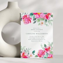 Heißes Rosa Gelbes Aquarell Florales Braut-Luncheo