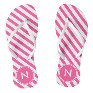 Heißes Rosa-gestreiftes mit Monogramm drehen Badesandalen