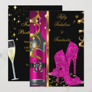 Heißes Rosa Gold 50 & Fantastischer Geburtstag Einladung
