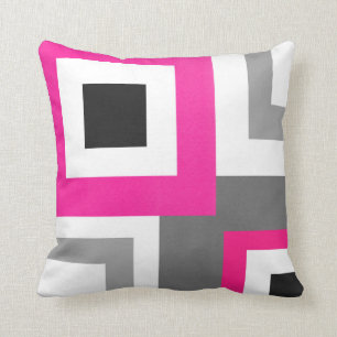 Heißes Rosa-graue Schwarz-weiße geometrische Kissen
