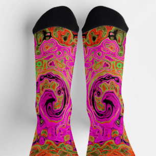 Heißes Rosa Groovy Abstrakter Retro Flüssigkeitswi Socken