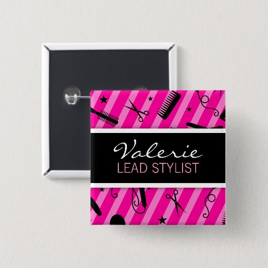 Heißes Rosa-Haar-Salon-Namen-Abzeichen Button (Vorne & Hinten)