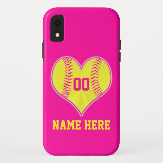 Heißes Rosa-Herzpersonalisierter Softball iPhone Case-Mate iPhone Hülle (Rückseite)