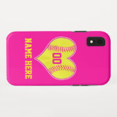 Heißes Rosa-Herzpersonalisierter Softball iPhone Case-Mate iPhone Hülle (Rückseite (Horizontal))