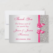 Heißes Rosa-Imitat-Bogen u. Diamanten danken Ihnen Dankeskarte (Rückseite)